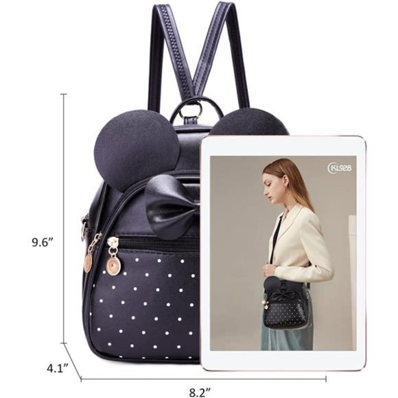 Womens / Girls Bowknot Polka Dot Cute Mini Backpack Small Daypacks Convertible - Picture 2 of 6